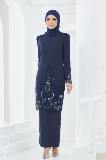 Orked Kurung in Navy Blue