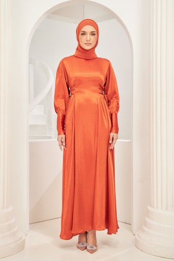 Rhea Abaya Dress in Burn Orange