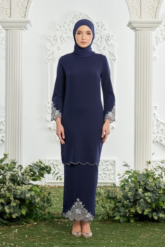 Athalia Kurung in Navy Blue