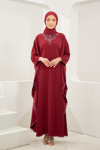 Tahera Abaya Caftan in Maroon