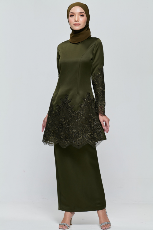 Myravallyn Online Fashion Malaysia Modest Clothing Baju Kurung Kurung Collections Majesty Raya Blaire Kurung Blaire Kurung In Dark Olive