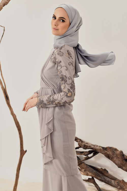 Myravallyn Online Fashion Malaysia Modest Clothing Baju Kurung Sale Luna Drape Kurung In Grey