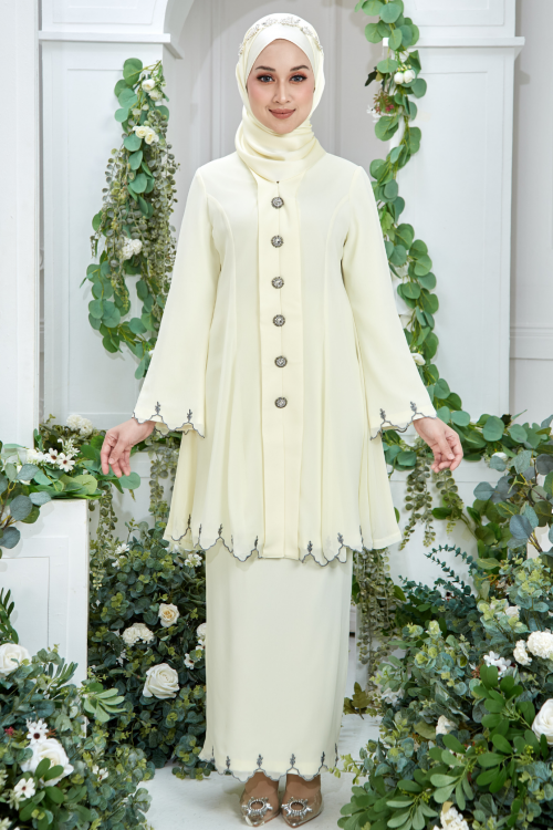 Myravallyn Online Fashion Malaysia Modest Clothing Baju Kurung Qabul Bride Series Tiara Kebaya Moden Tiara Kebaya In Light Yellow