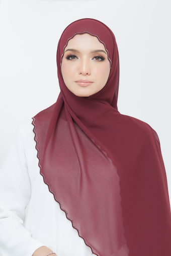 Riffle Embroidery Shawl - Dark Maroon