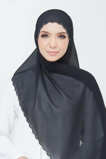 Riffle Embroidery Shawl - Black