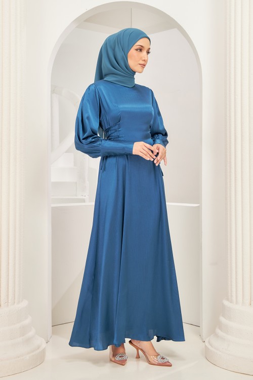Rhea Abaya Dress in Teal Blue