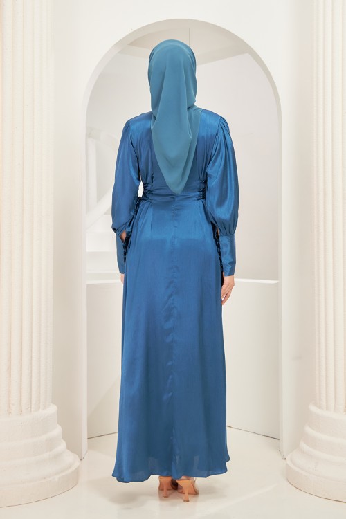 Rhea Abaya Dress in Teal Blue