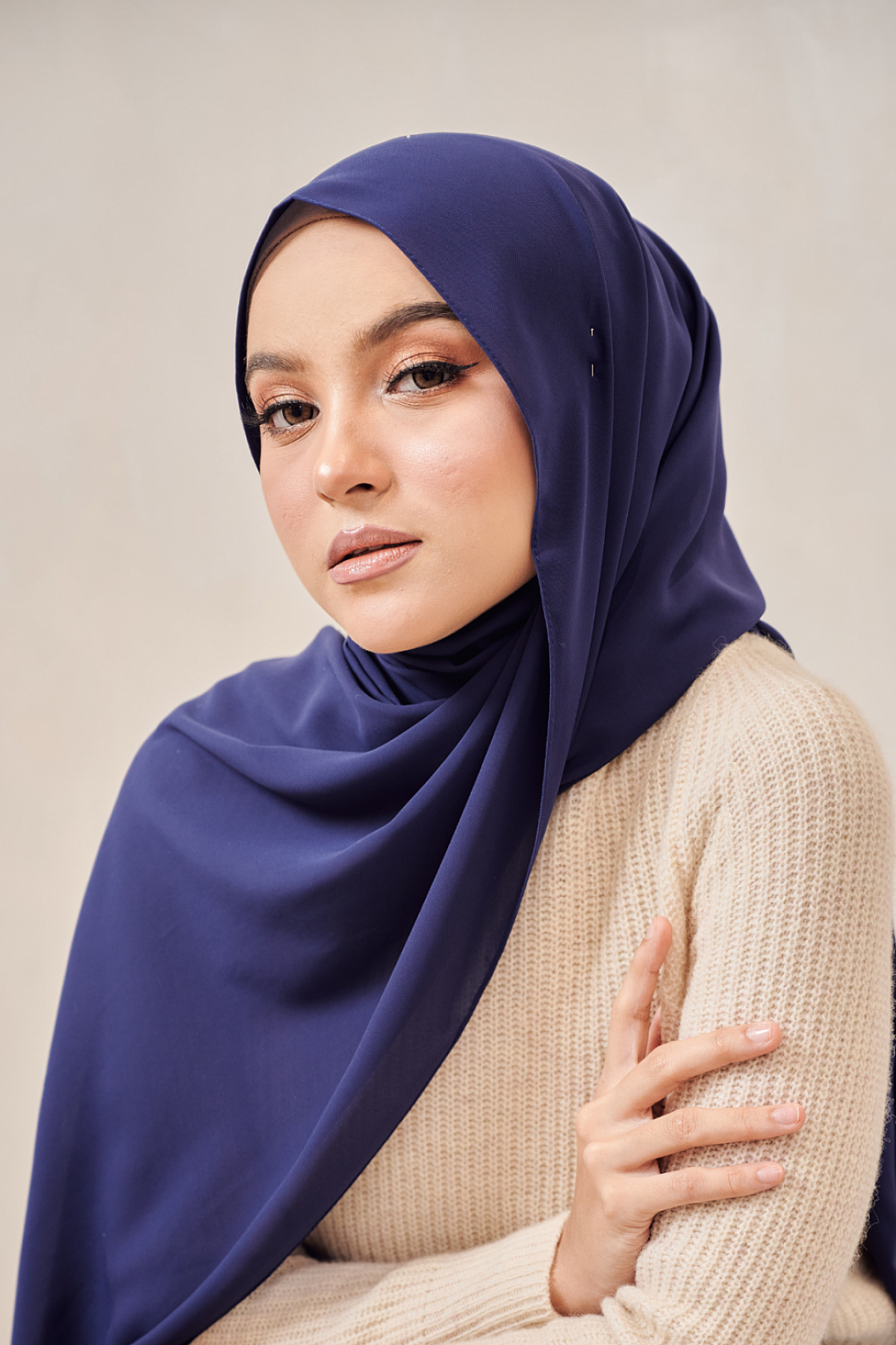 Fluff Chiffon Shawl - Navy Blue