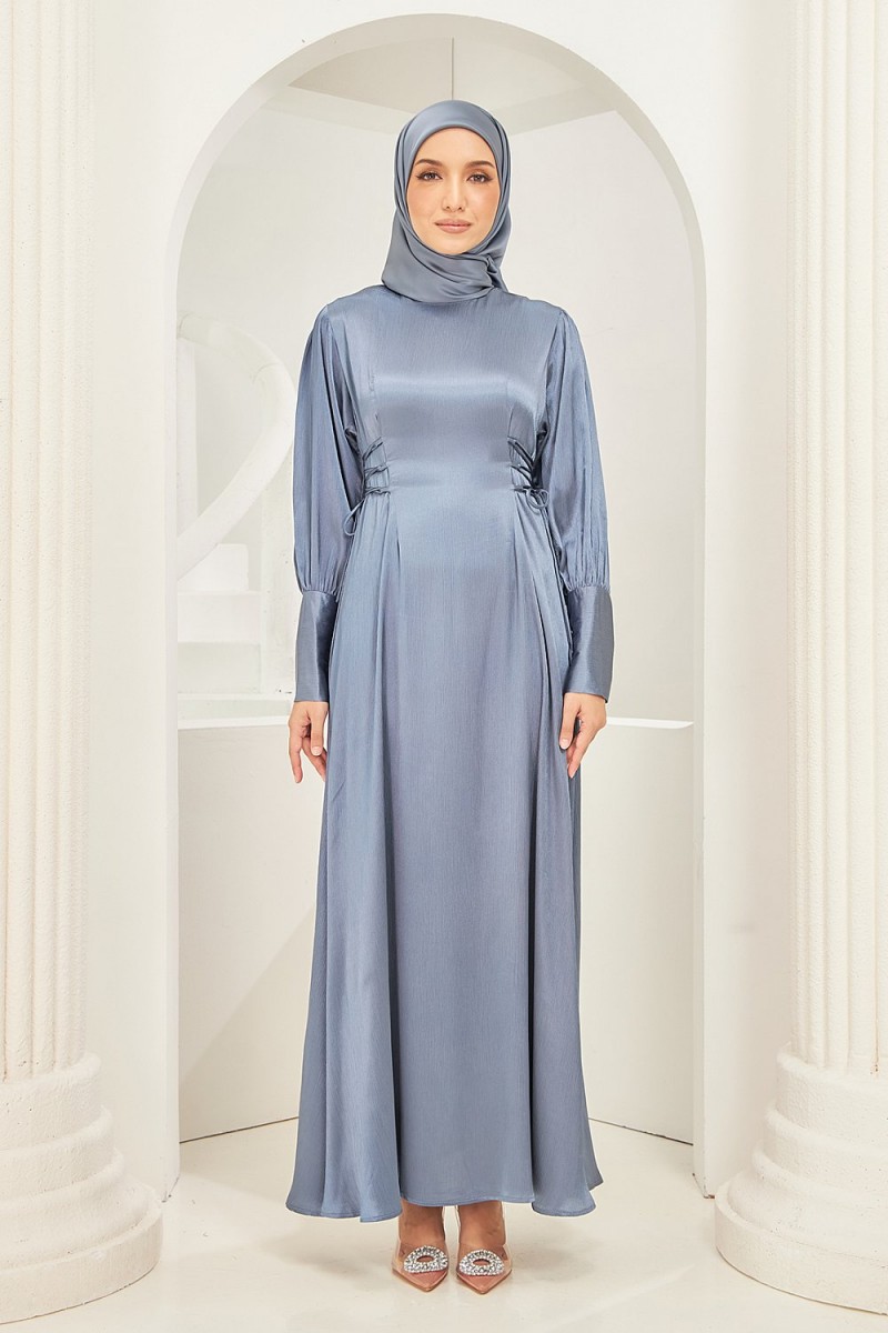 Rhea Abaya Dress in Stone Blue