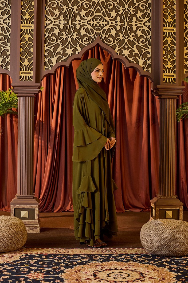 Sofeeya Abaya Cardigan in Olive Green