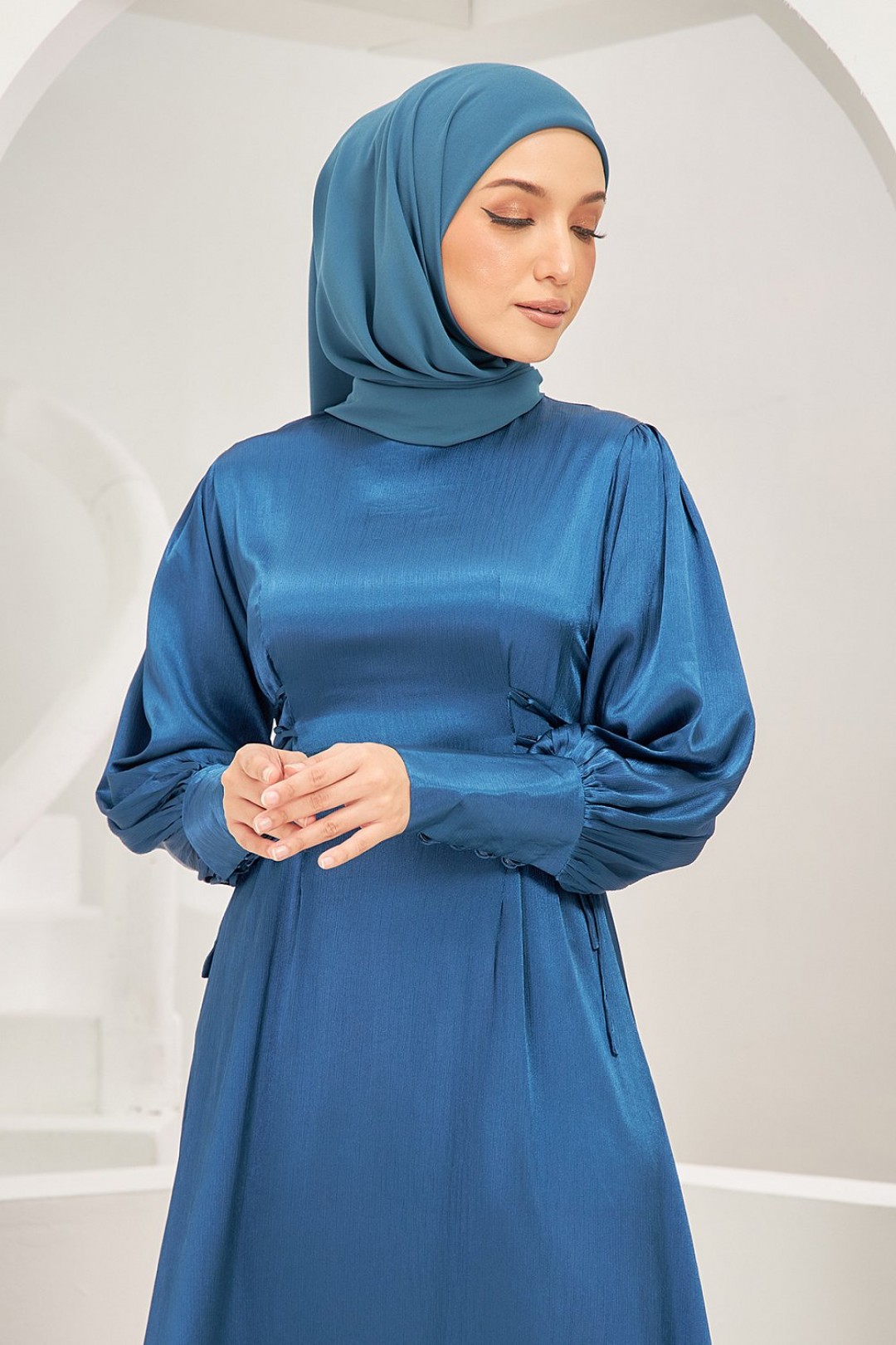 Rhea Abaya Dress in Teal Blue