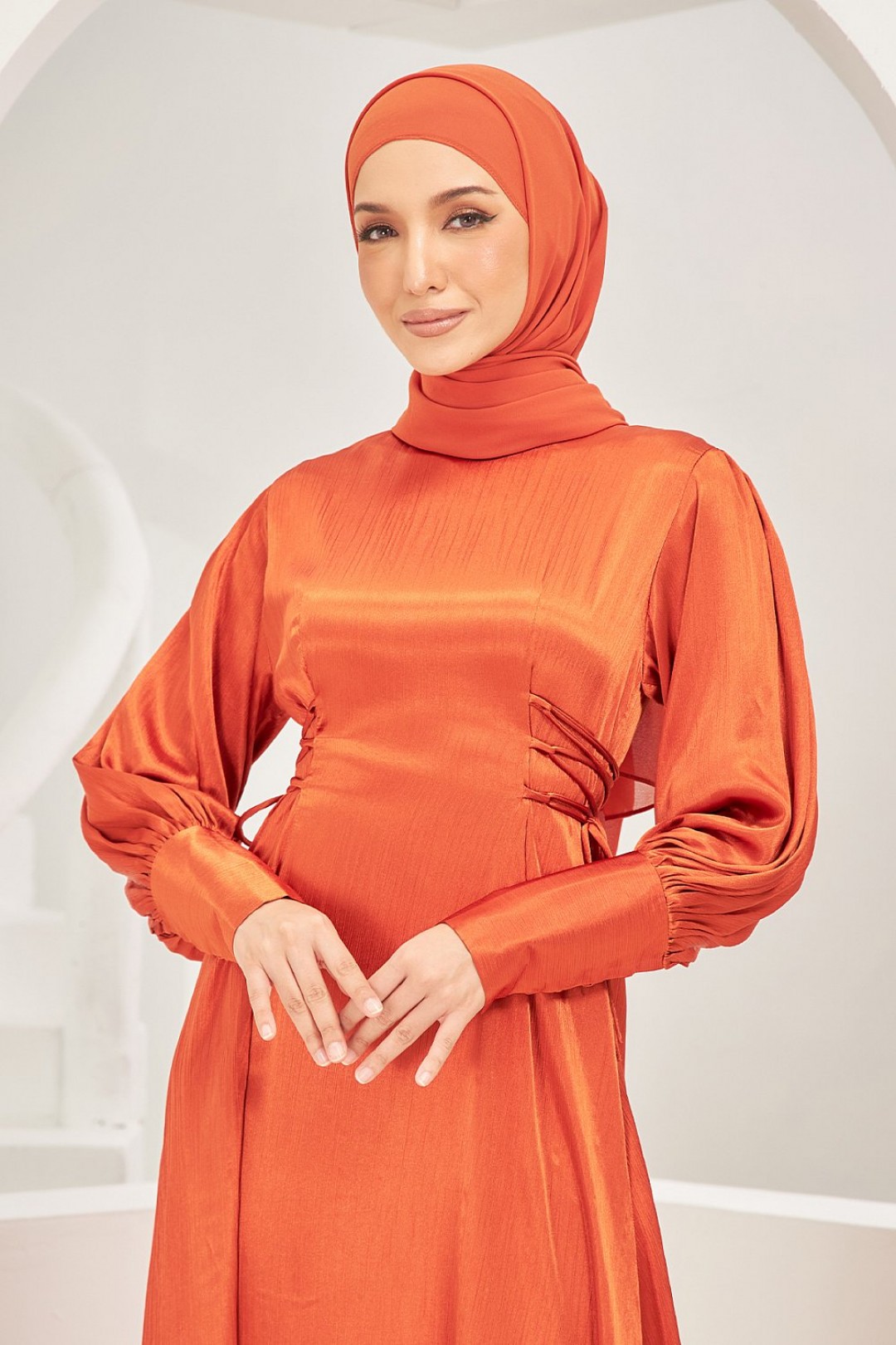 Rhea Abaya Dress in Burn Orange