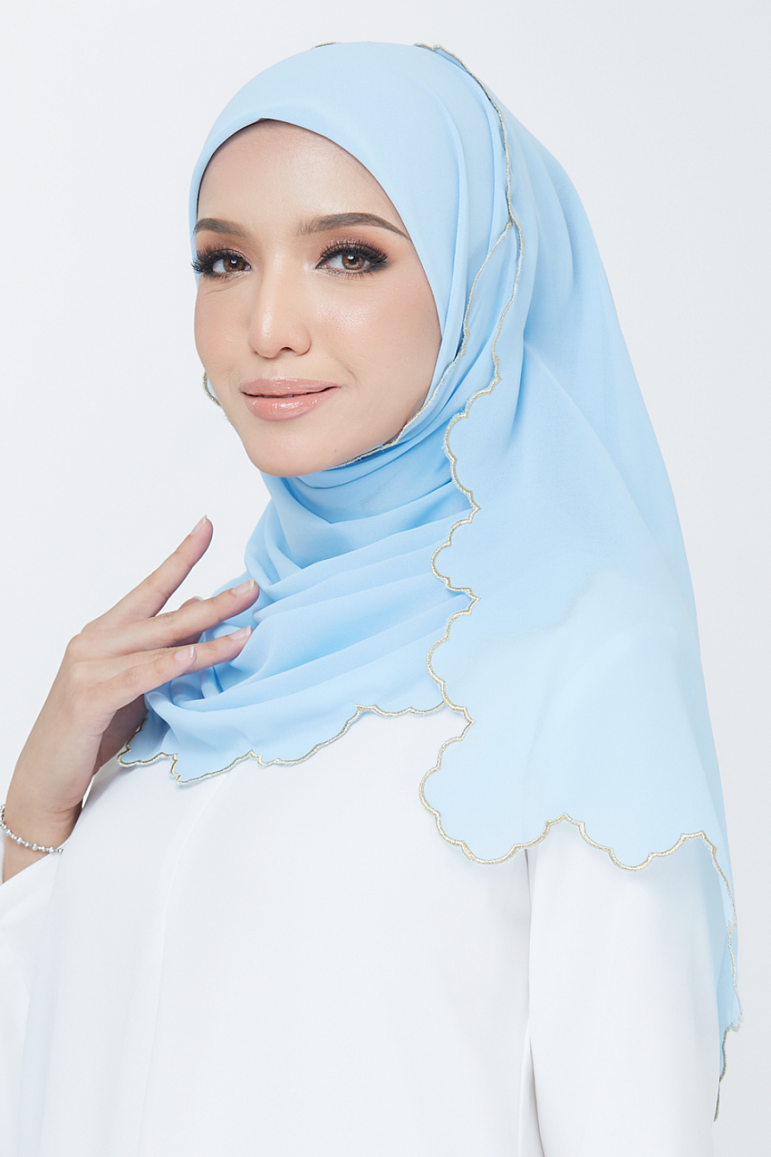 Petal Embroidery Shawl - Maya Blue