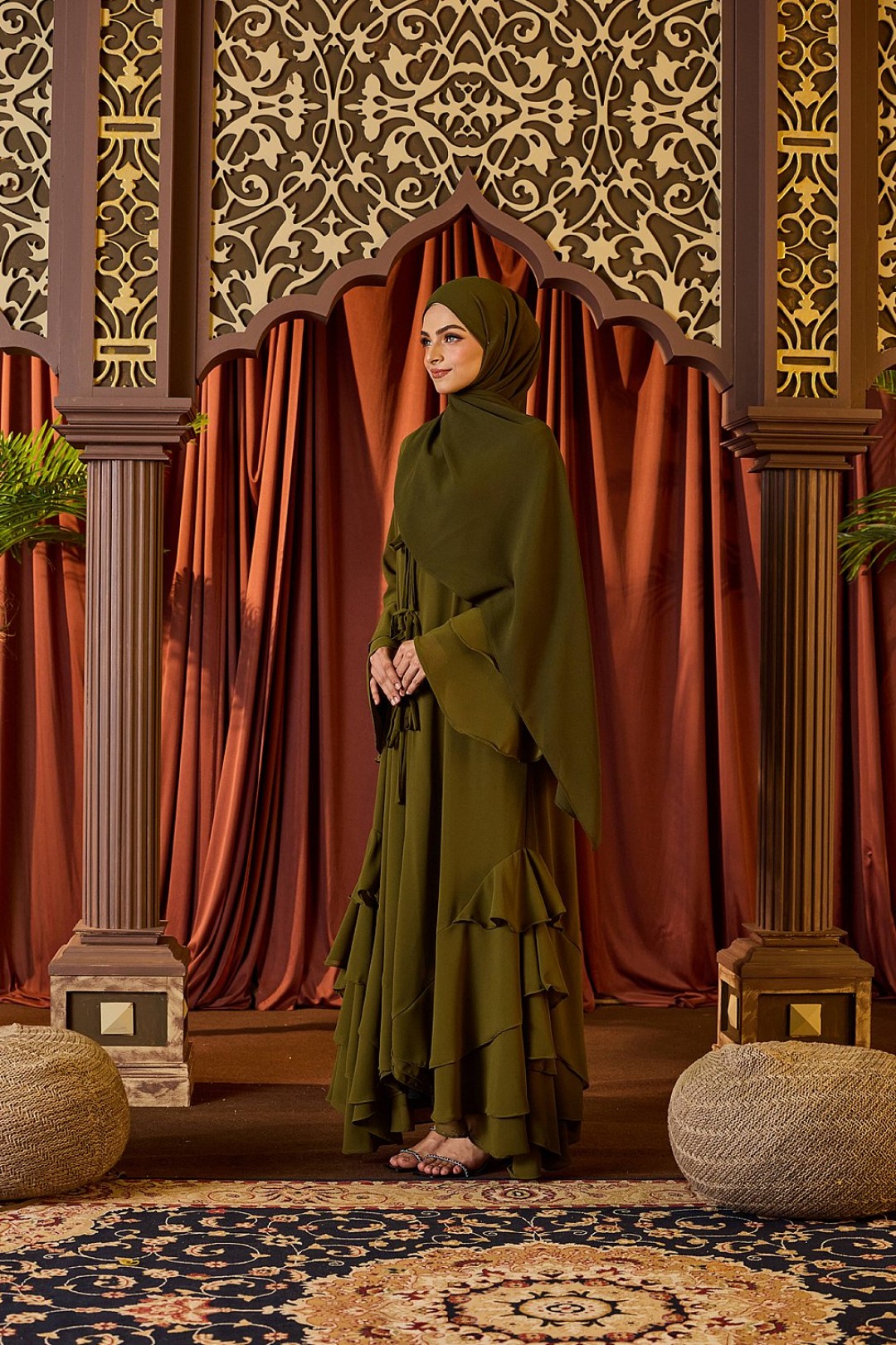 Sofeeya Abaya Cardigan in Olive Green