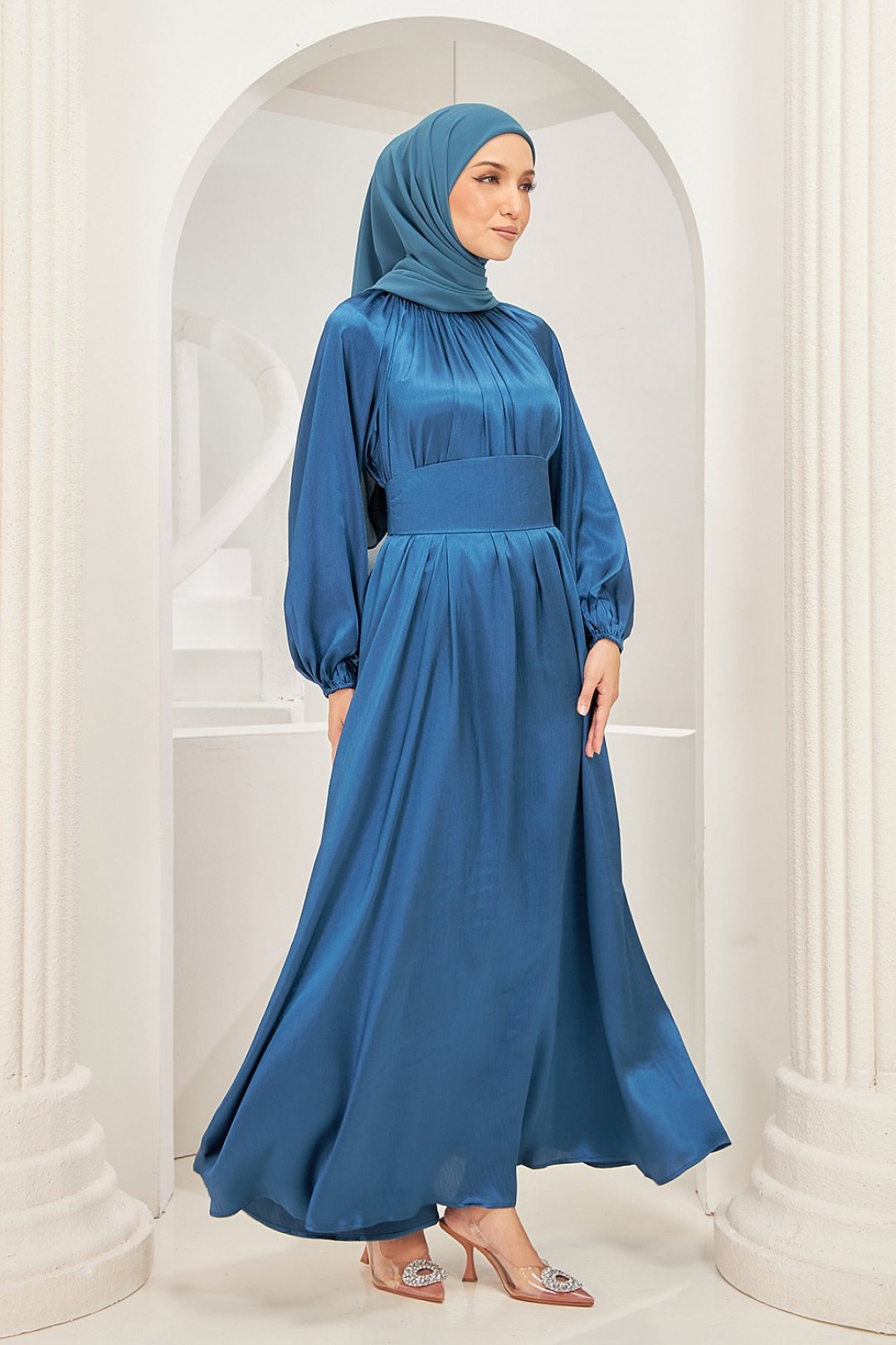 Vasia Abaya Dress in Teal Blue
