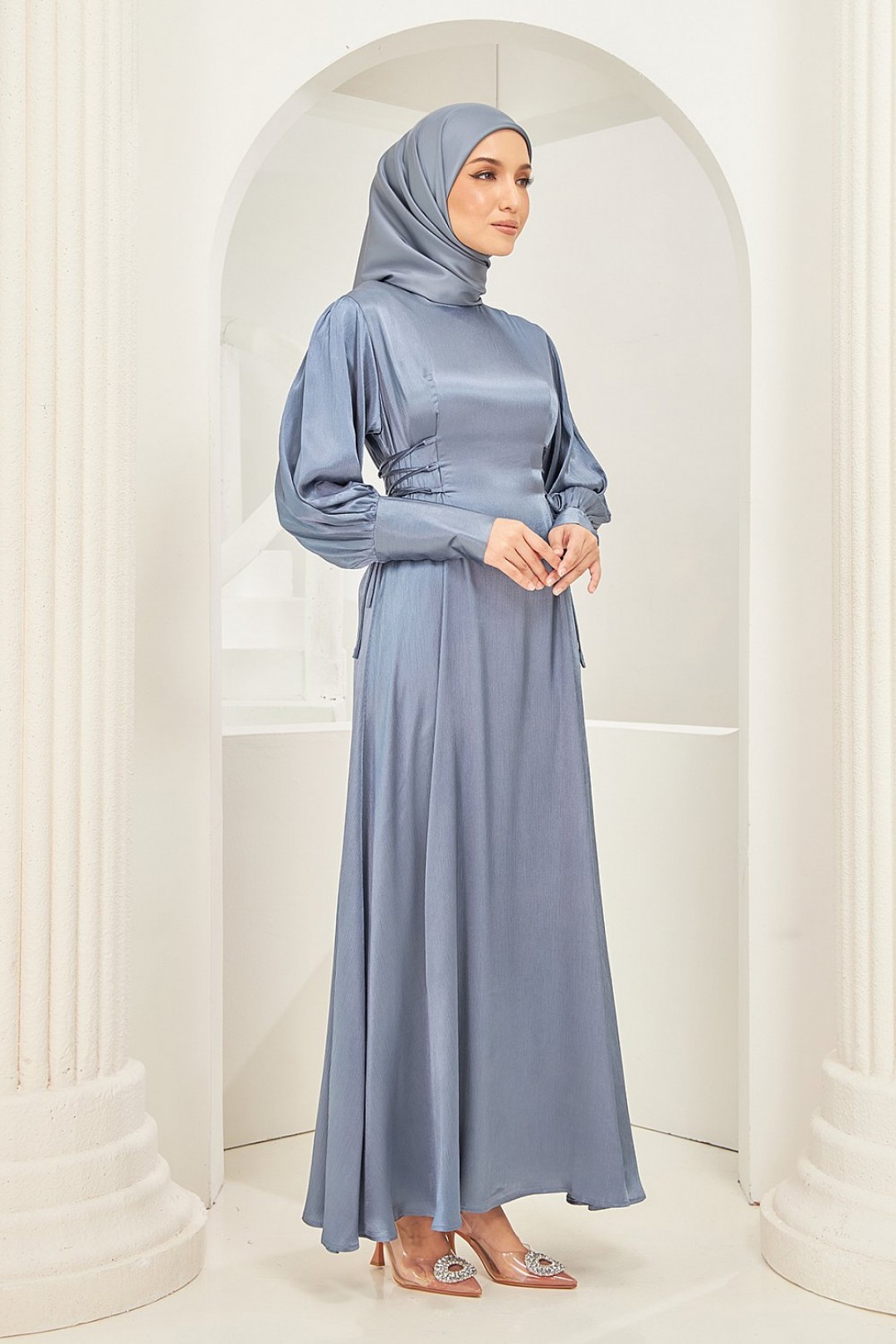 Rhea Abaya Dress in Stone Blue