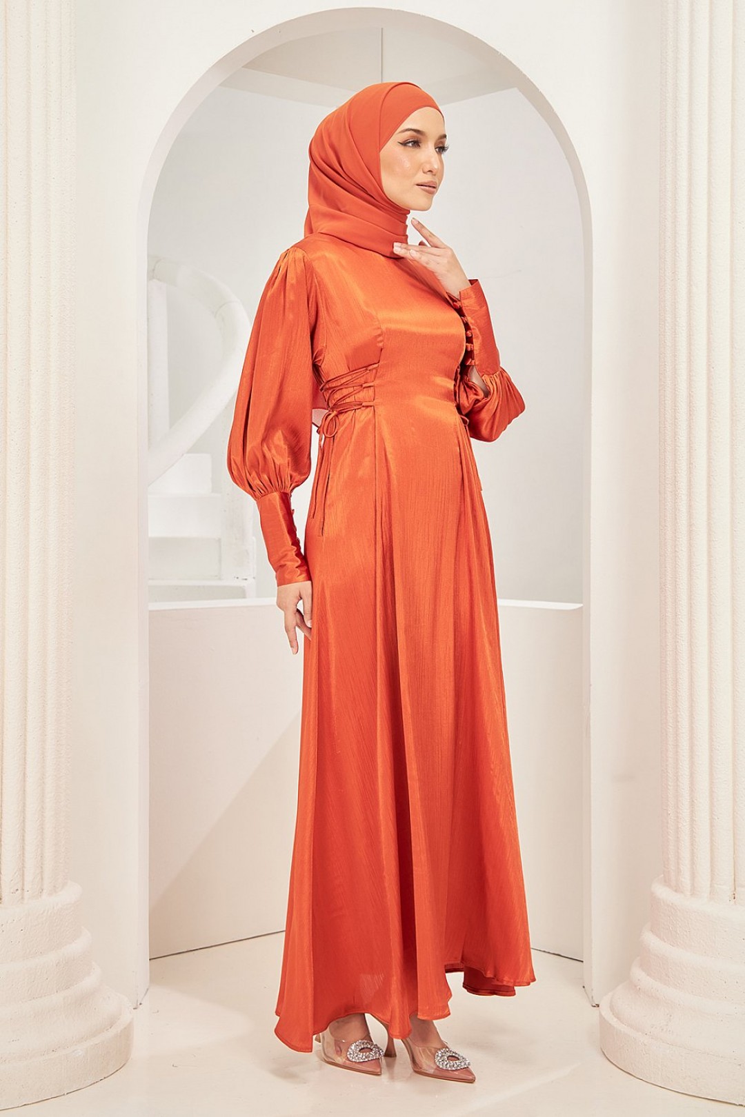 Rhea Abaya Dress in Burn Orange