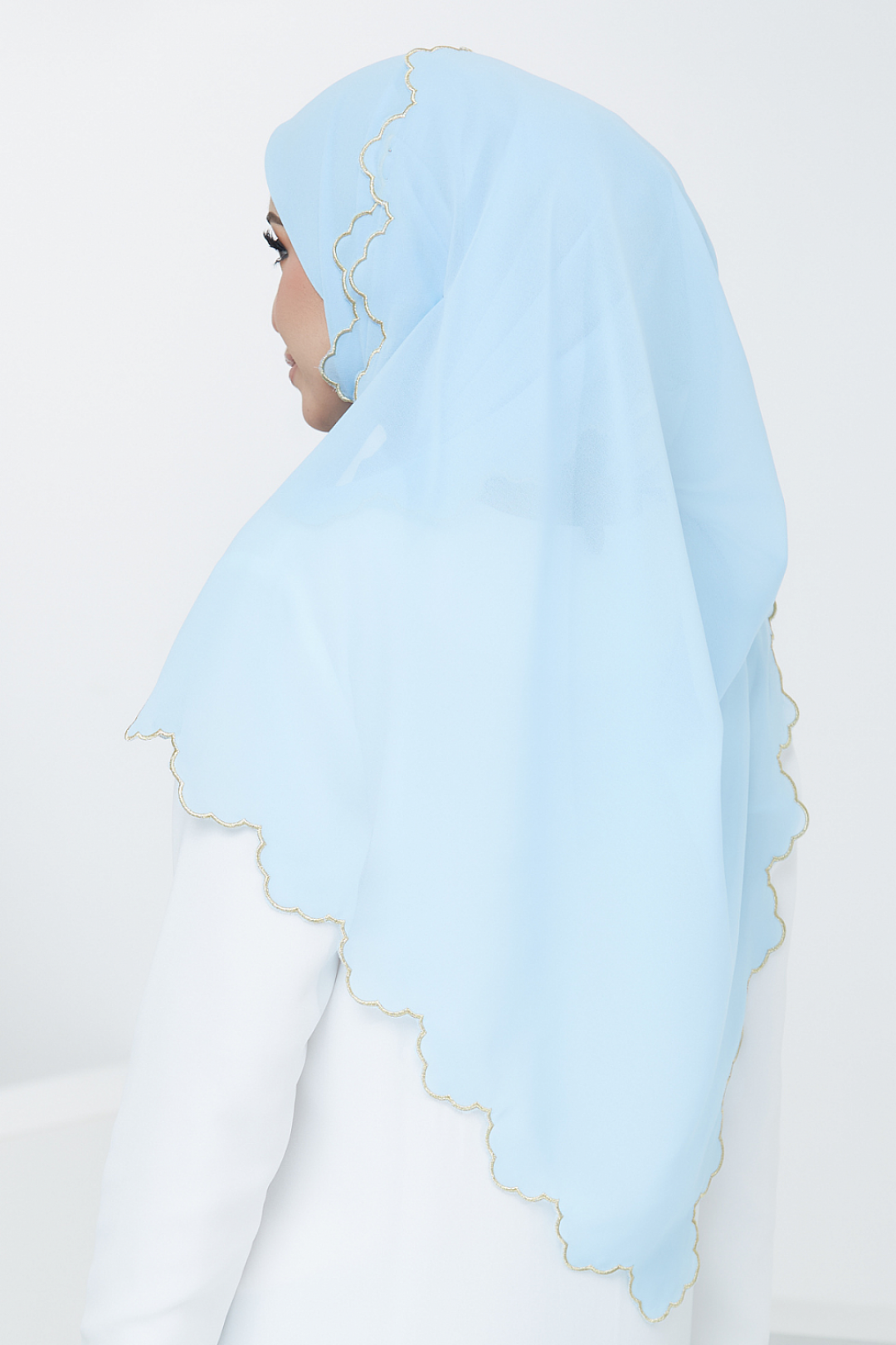 Petal Embroidery Shawl - Maya Blue