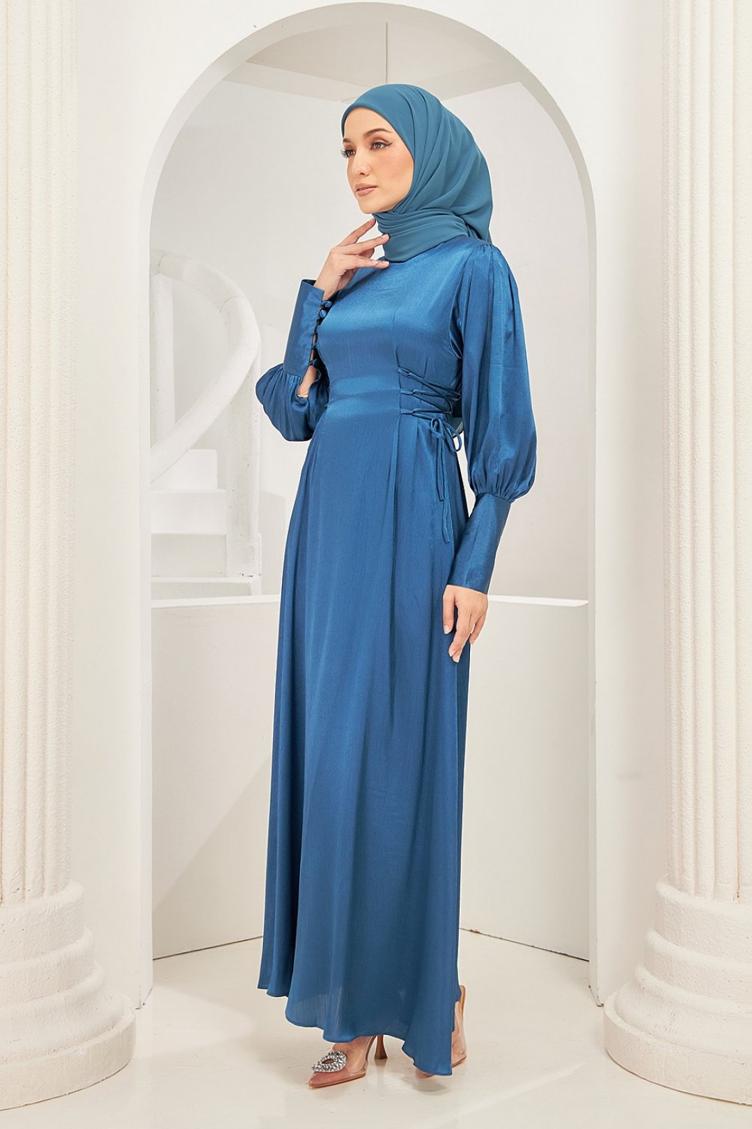 Rhea Abaya Dress in Teal Blue