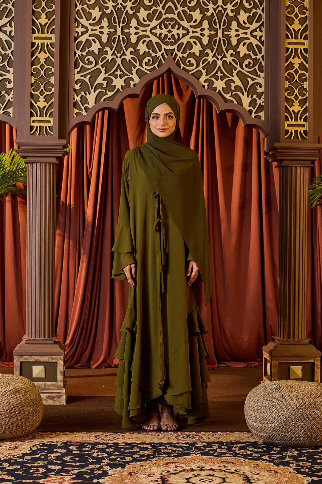 Sofeeya Abaya Cardigan in Olive Green