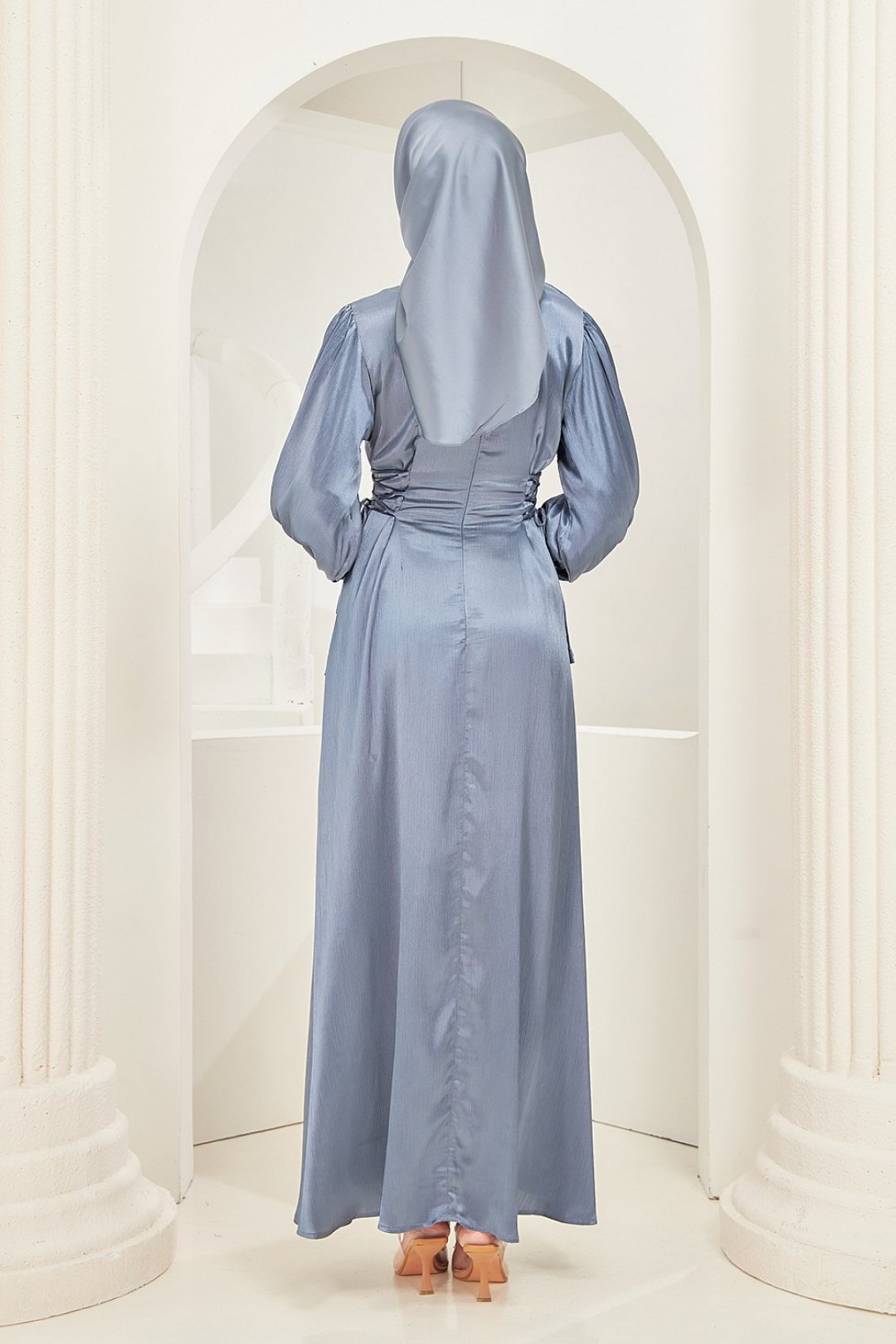 Rhea Abaya Dress in Stone Blue