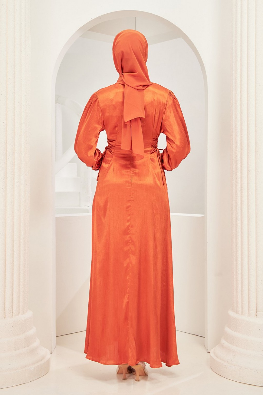 Rhea Abaya Dress in Burn Orange