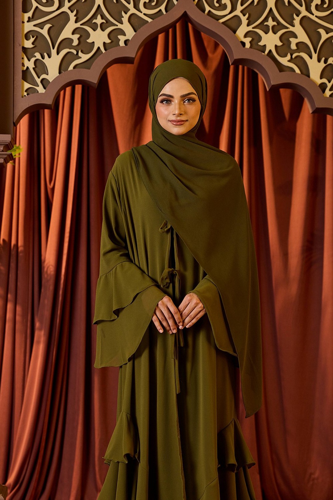 Sofeeya Abaya Cardigan in Olive Green