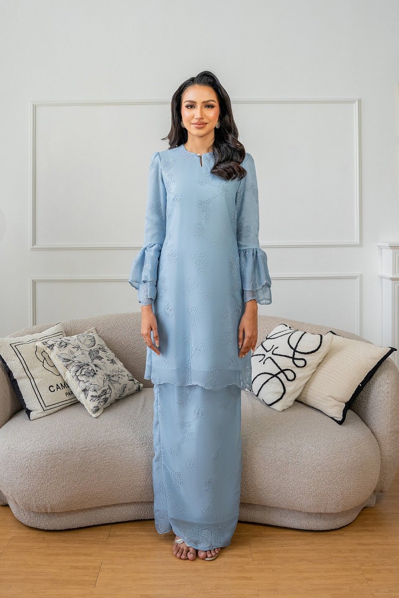 Vienna Kurung Pahang in Baby Blue