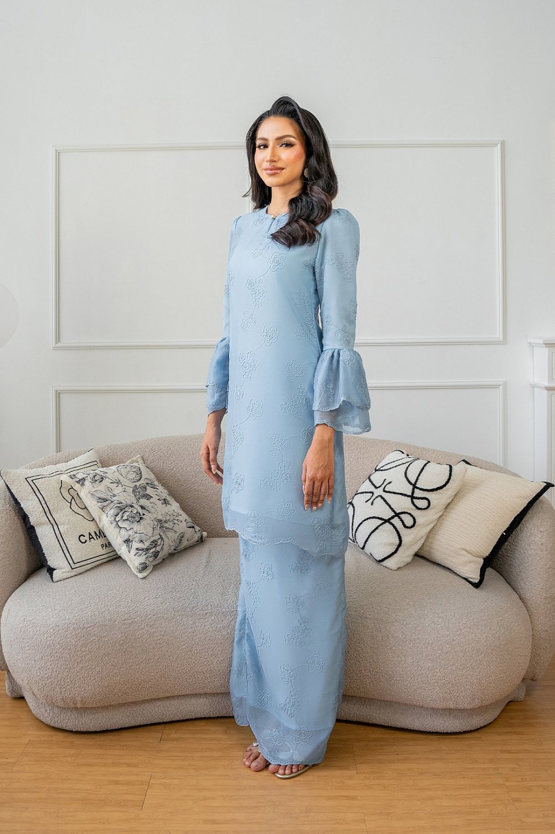 Vienna Kurung Pahang in Baby Blue