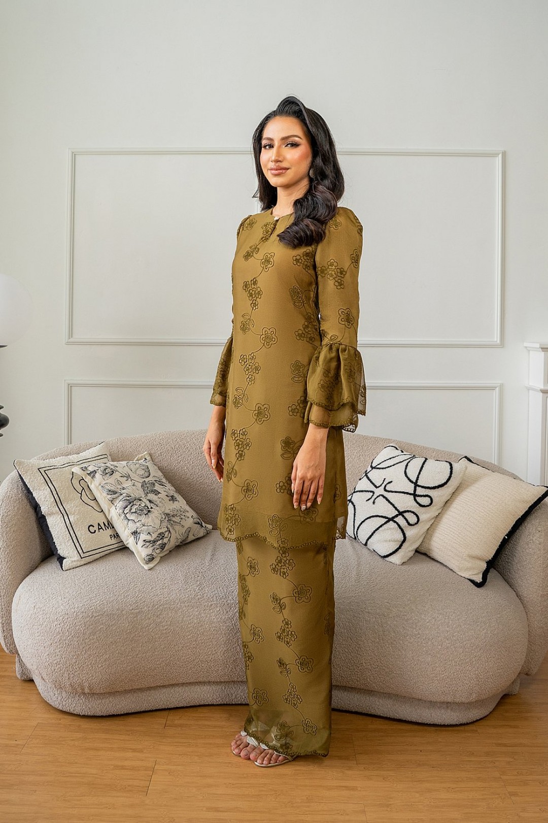 Vienna Kurung Pahang in Olive Green
