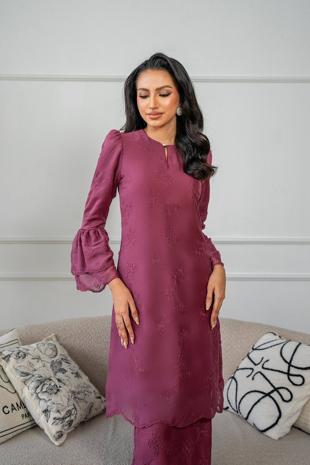 Vienna Kurung Pahang in Plum