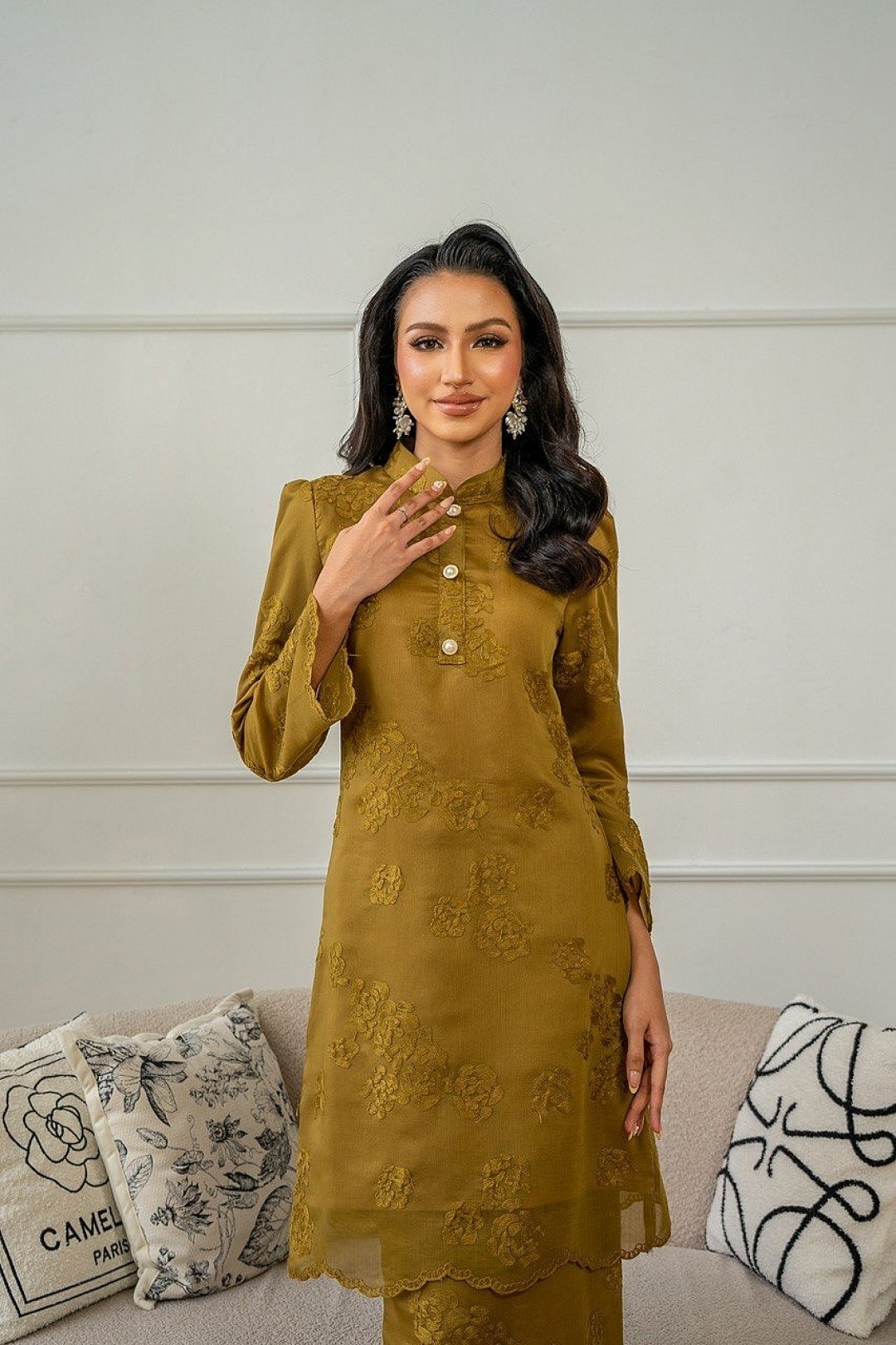 Millie Kurung Pahang in Olive Green