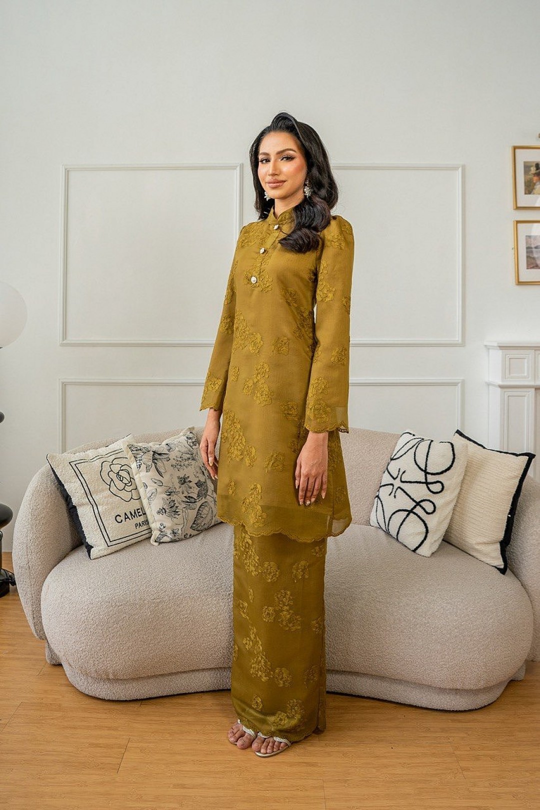 Millie Kurung Pahang in Olive Green