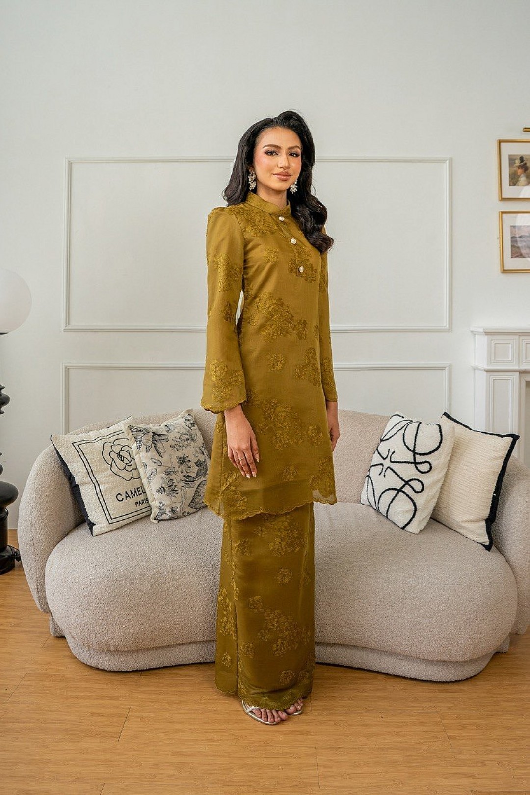 Millie Kurung Pahang in Olive Green