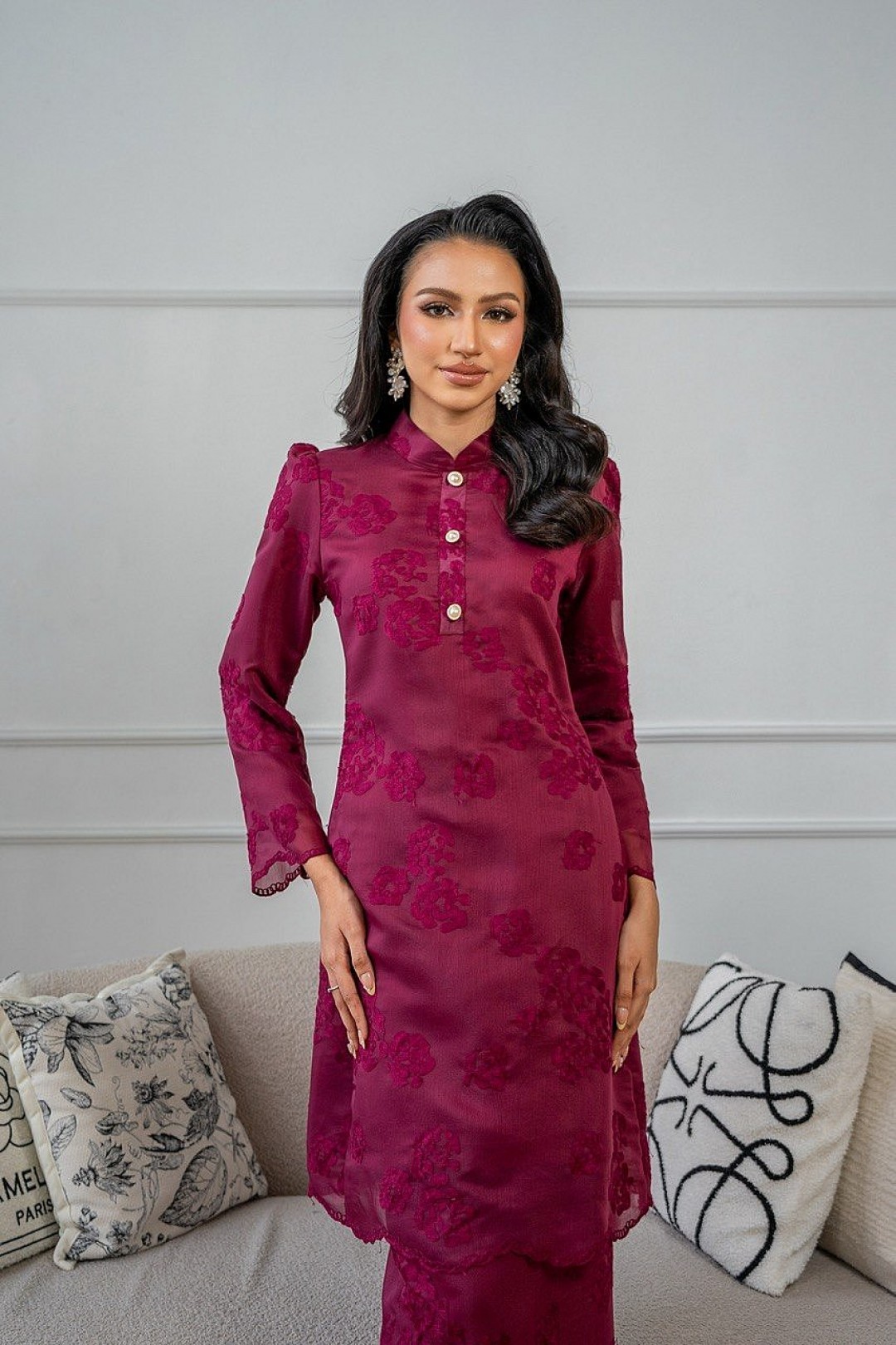 Millie Kurung Pahang in Maroon