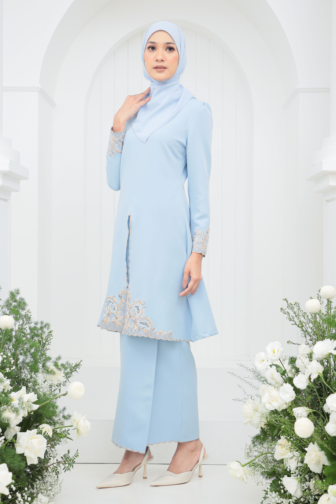 baby blue baju kurung