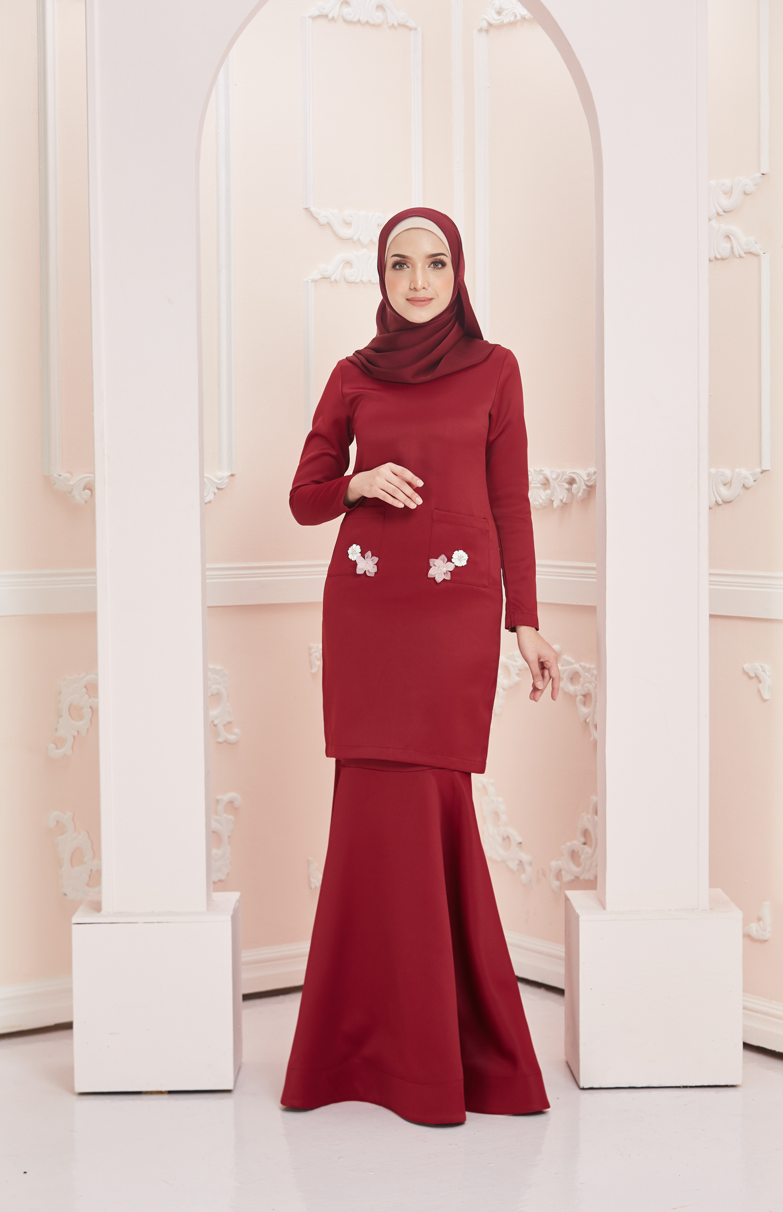Myravallyn Online Fashion Malaysia Modest Clothing Baju Kurung Elisha Kurung Maroon