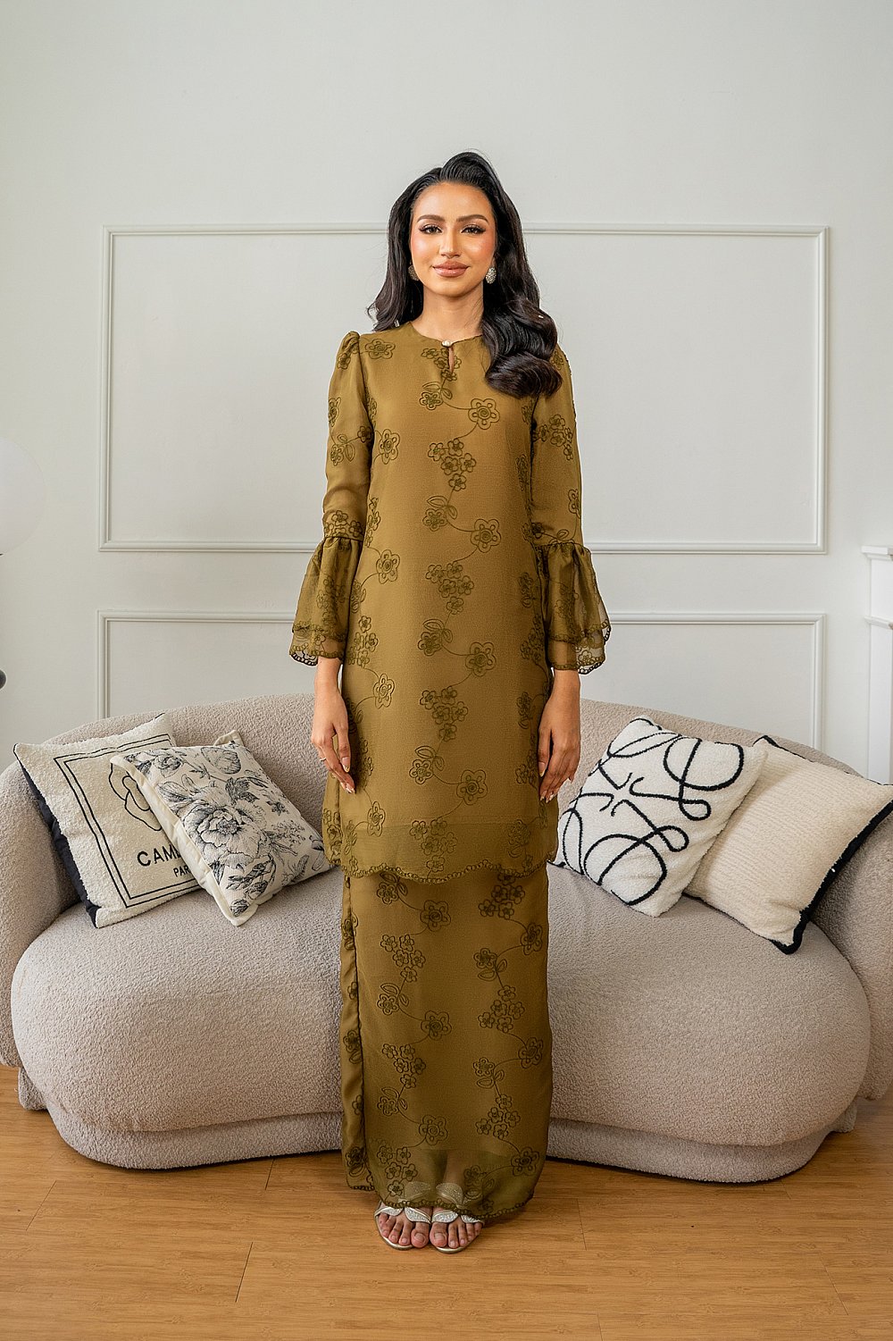 Vienna Kurung Pahang in Olive Green
